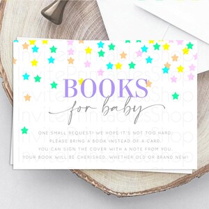 Pastel Star Books For Baby Card Shooting Star Book Insert Twinkle Little Star Book Card Rainbow Confetti Guests Book Poem Request D10395