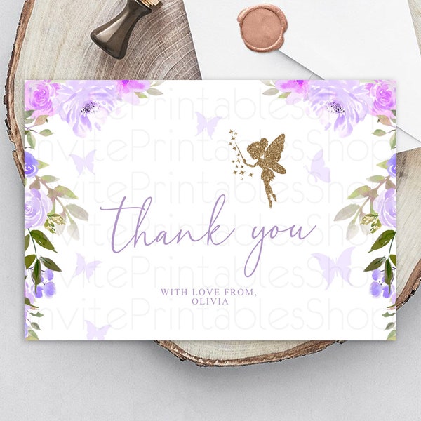 Fairy Thank You Fairy Thank You Card Enchanted Garden Pastel Butterfly Birthday Thank You Floral Secret Garden Teacher Thank You D10910