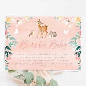 Fawn Books For Baby Card Deer Book Insert Floral Deer Book Card Enchanted Forest Butterfly Pastel Baby Shower Book Poem Request D10921