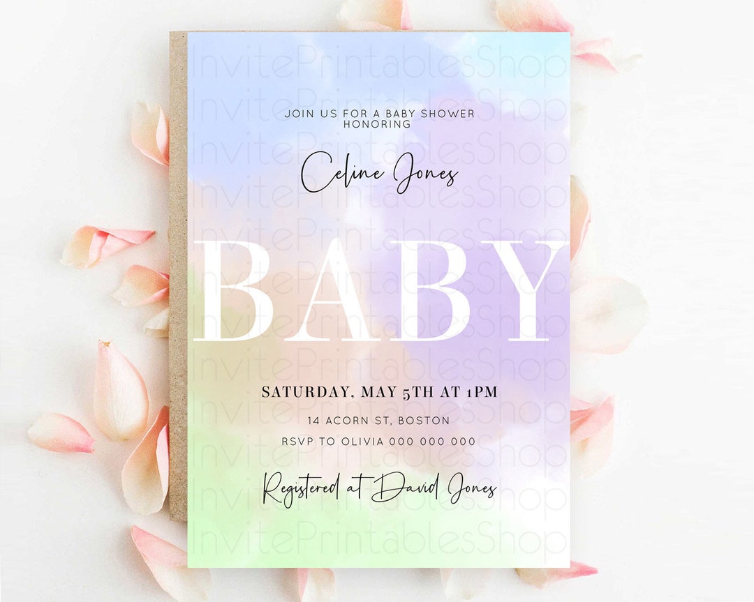 Pastel Baby Shower Invitation Rainbow Baby Shower Invitation Colorful ...