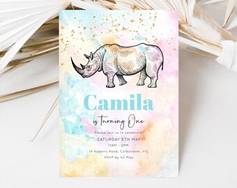 Paper Rhino Pastel Rainbow Thank you Rhinoceros Colorful Watercolor ...