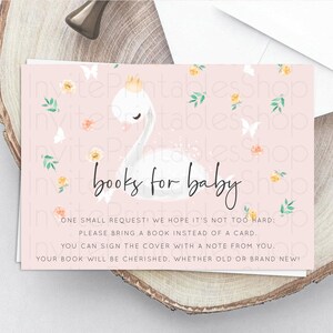 Swan Books For Baby Card Swan Princess Ballet Book Insert Enchanted Swan Lake Book Card Secret Garden Floral Book Poem Request D10388