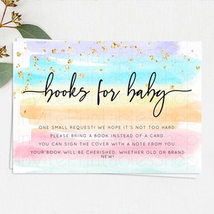 Pastel Books For Baby Card Pastel Rainbow Book Insert Colorful Ombre Watercolor Book Card Confetti Glitter Baby Book Poem Request D10505