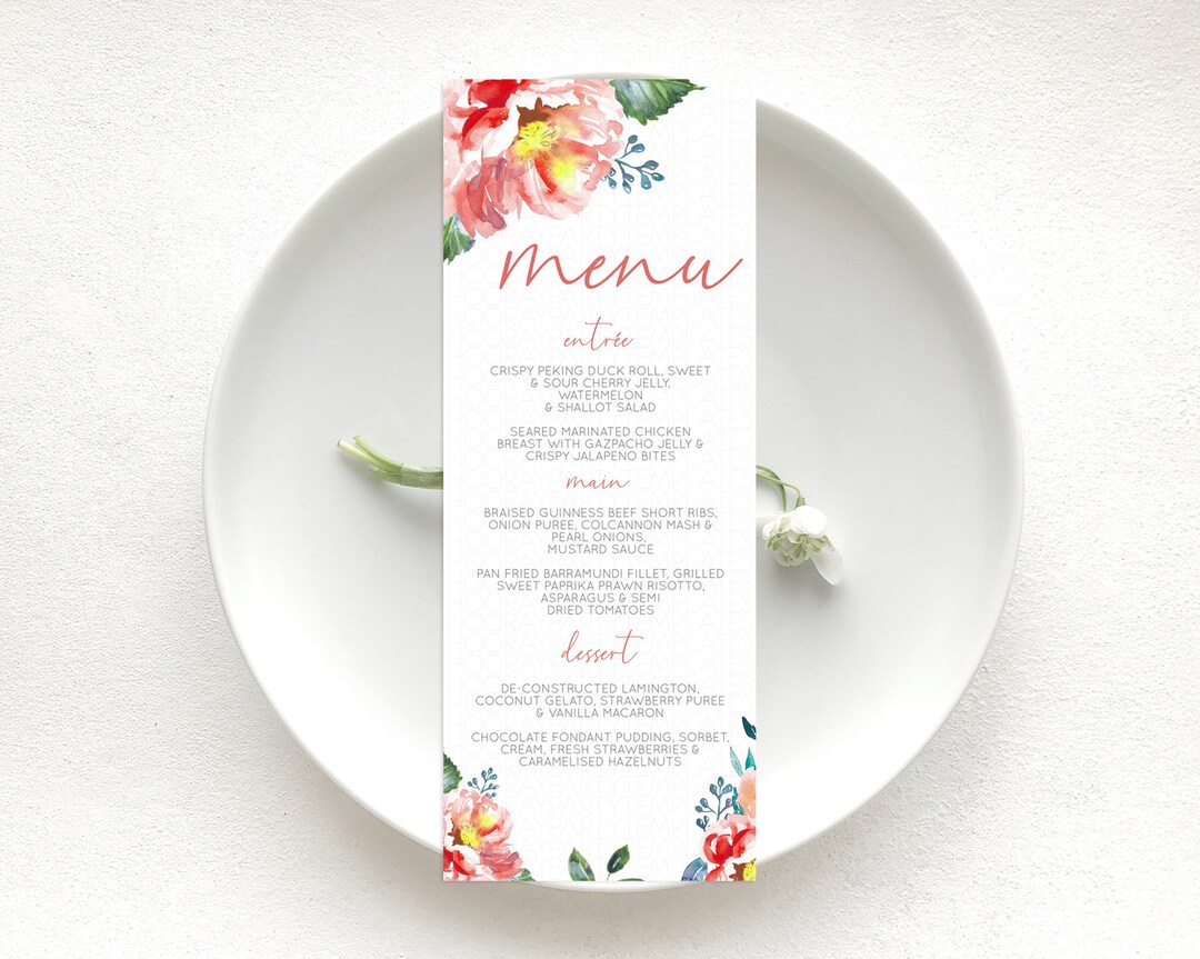 Secret Garden Menu Wildflower Menu Template Pastel Flower Garden Table ...