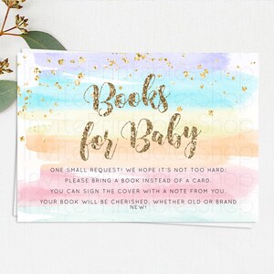 Pastel Books For Baby Card Pastel Rainbow Book Insert Colorful Ombre Watercolor Book Card Confetti Glitter Baby Book Poem Request D10508