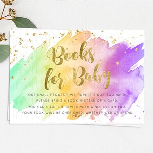 Pastel Books For Baby Card Pastel Rainbow Book Insert Colorful Ombre Watercolor Book Card Confetti Glitter Baby Book Poem Request D10517