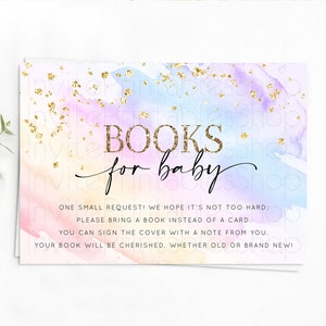 Pastel Books For Baby Card Pastel Rainbow Book Insert Colorful Ombre Watercolor Book Card Confetti Glitter Baby Book Poem Request D10635