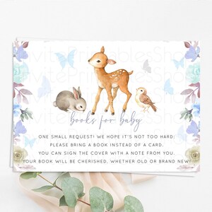 Fawn Books For Baby Card Deer Book Insert Floral Deer Book Card Enchanted Forest Butterfly Pastel Baby Shower Book Poem Request D10929
