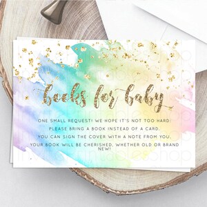 Pastel Books For Baby Card Pastel Rainbow Book Insert Colorful Ombre Watercolor Book Card Confetti Glitter Baby Book Poem Request D10259