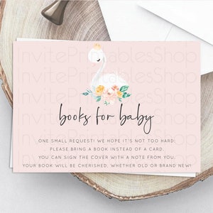 Swan Books For Baby Card Swan Princess Ballet Book Insert Enchanted Swan Lake Book Card Secret Garden Floral Book Poem Request D10388