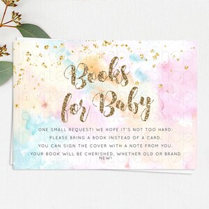 Pastel Books For Baby Card Pastel Rainbow Book Insert Colorful Ombre Watercolor Book Card Confetti Glitter Baby Book Poem Request D10548