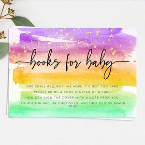 Pastel Books For Baby Card Pastel Rainbow Book Insert Colorful Ombre Watercolor Book Card Confetti Glitter Baby Book Poem Request D10524