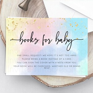Pastel Books For Baby Card Pastel Rainbow Book Insert Colorful Ombre Watercolor Book Card Confetti Glitter Baby Book Poem Request D10368
