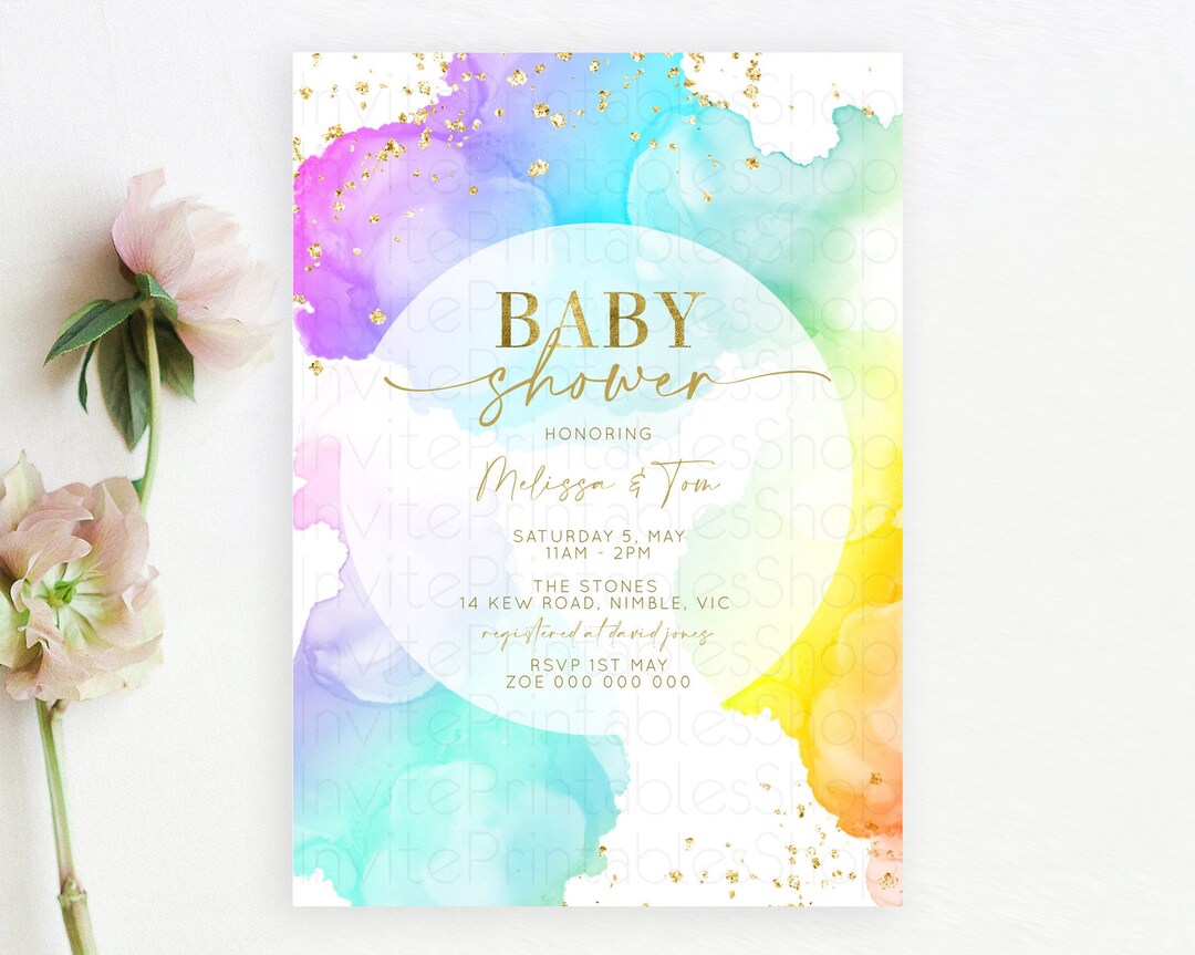 Pastel Baby Shower Invitation Rainbow Baby Shower Invitation Colorful ...