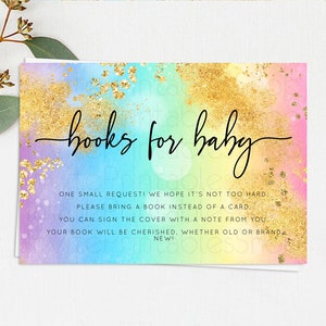 Pastel Books For Baby Card Pastel Rainbow Book Insert Colorful Ombre Watercolor Book Card Confetti Glitter Baby Book Poem Request D10559