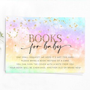 Pastel Books For Baby Card Pastel Rainbow Book Insert Colorful Ombre Watercolor Book Card Confetti Glitter Baby Book Poem Request D10647