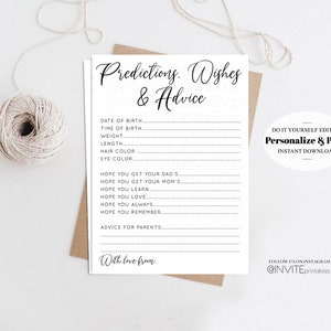 Prédictions de bébé : conseils pour bébé, cadeaux de naissance : jeux de baby shower, conseils pour les parents, cadeaux de naissance Carte noire et blanche de Prédictions pour bébé