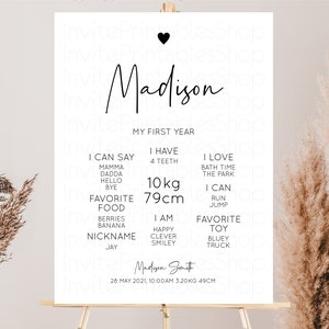 White Birthday Milestone Sign Plain baby 1st year Birthday Board Love Heart Welcome Sign Simple 1st Birthday Milestone Sign Poster D10955