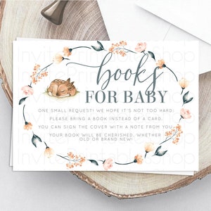 Fawn Books For Baby Card Deer Book Insert Floral Deer Book Card Enchanted Forest Butterfly Pastel Baby Shower Book Poem Request D10790