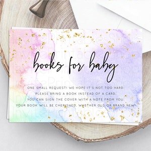 Pastel Books For Baby Card Pastel Rainbow Book Insert Colorful Ombre Watercolor Book Card Confetti Glitter Baby Book Poem Request D10215