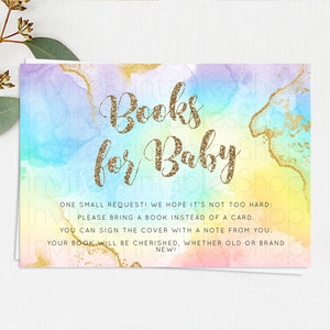 Pastel Books For Baby Card Pastel Rainbow Book Insert Colorful Ombre Watercolor Book Card Confetti Glitter Baby Book Poem Request D10589