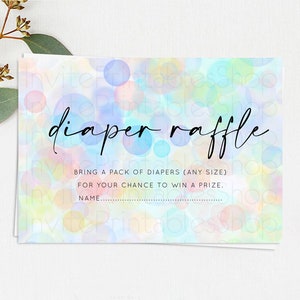 Pastel Diaper Raffle Card Bubble Bath Baby Shower Diapers Insert Rainbow Diaper Ticket Pastel Bubbles Colorful Confetti Raffle Game D10446