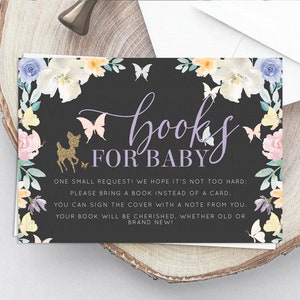 Fawn Books For Baby Card Deer Book Insert Floral Deer Book Card Enchanted Forest Butterfly Pastel Baby Shower Book Poem Request D10323