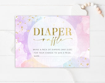 Rainbow Diaper Raffle Insert Baby Shower Diaper Game Ticket Card Watercolor Splash Colorful Pastel Glitter Confetti Sprinkles Neutral 599v1