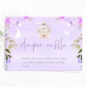 Princess Diaper Raffle Card Castle Diaper Ticket Insert Secret Garden Enchanted Castle Pastel Floral Garden Baby Shower Poem Request D10339