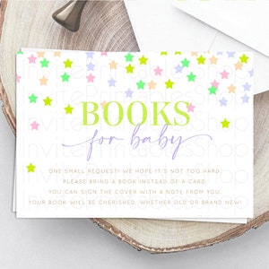 Pastel Star Books For Baby Card Shooting Star Book Insert Twinkle Little Star Book Card Rainbow Confetti Guests Book Poem Request D10396