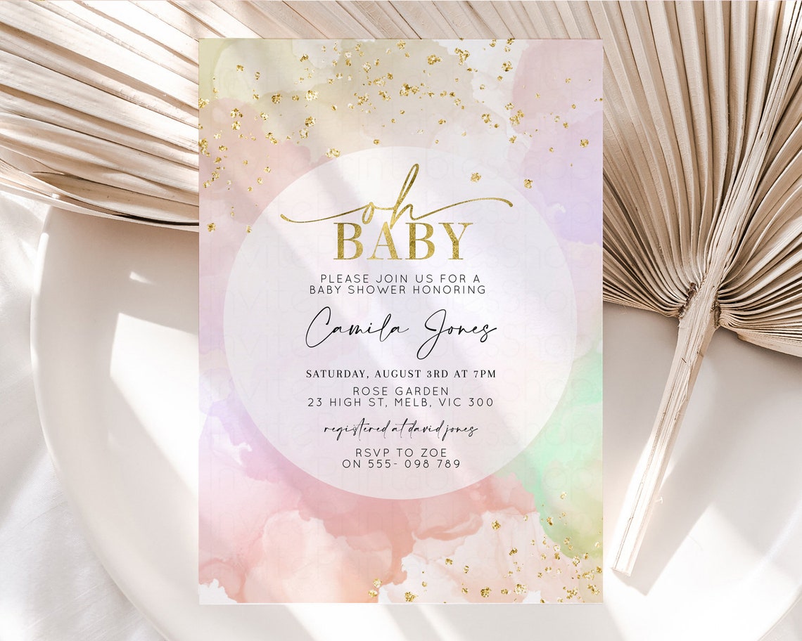 Pastel Baby Shower Invitation Rainbow Baby Shower Invitation | Etsy