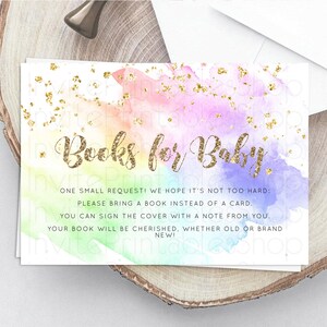 Pastel Books For Baby Card Pastel Rainbow Book Insert Colorful Ombre Watercolor Book Card Confetti Glitter Baby Book Poem Request D10319