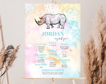 Paper Rhino Pastel Rainbow Thank you Rhinoceros Colorful Watercolor ...