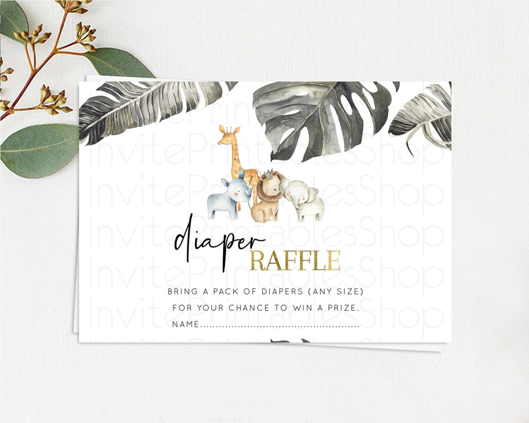 Safari Diaper Raffle Card Safari Diaper Raffle Insert Lion Gorilla ...