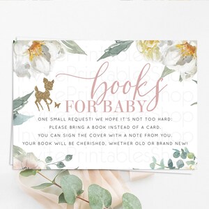 Fawn Books For Baby Card Deer Book Insert Floral Deer Book Card Enchanted Forest Butterfly Pastel Baby Shower Book Poem Request D10120