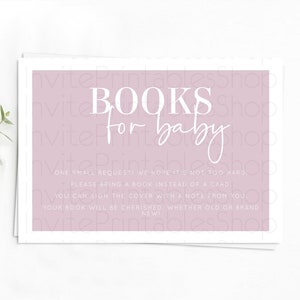 Pink Books For Baby Card Plain Pink Book Insert Minimalist Pastel Pink Book Card Pink Simple Baby Shower Book Poem Request D10940