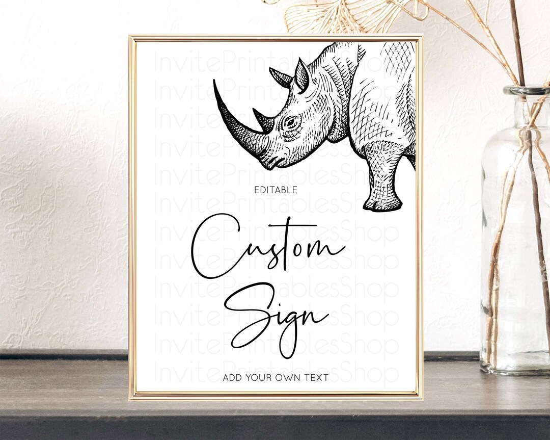 Rhino Sign Safari Table Sign Decor Rhino Party Sign Template Safari Adventure Rhino Minimal