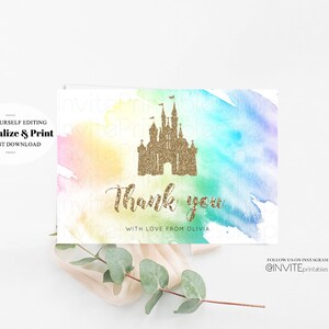 Castillo gracias tarjeta pastel arco iris detalle insertar tarjeta jardín encantado acuarela confeti flores nota mensaje tarjeta cumpleaños baby shower