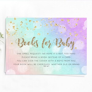Pastel Books For Baby Card Pastel Rainbow Book Insert Colorful Ombre Watercolor Book Card Confetti Glitter Baby Book Poem Request D10621