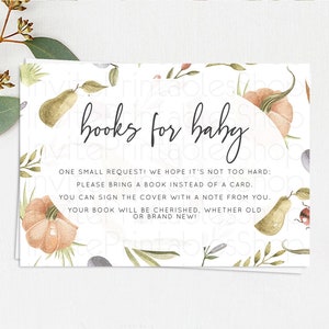 Pumpkin Books For Baby Card Pear Book Insert Ladybug Plum Baby Shower Book Card Vegetable Garden Farm Guests Book Poem Request D10543