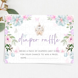 Princess Diaper Raffle Card Castle Diaper Ticket Insert Secret Garden Enchanted Castle Pastel Floral Garden Baby Shower Poem Request D10471