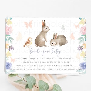 Bunny Books For Baby Card Floral Bunny Book Insert Pastel Flowers Woodland Bunny Book Card Forest Bunny Baby Book Poem Request D10928