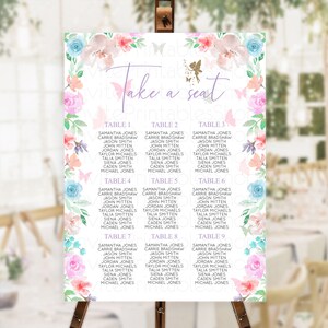 Fairy Seating Chart Pastel Fairy Seating Chart Fairy Tea Party Fairy Garden Seating Sign Enchanted Garden Floral Butterfly Décor D10126