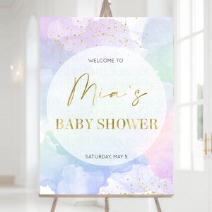 Pastel Baby Shower Sign Rainbow Baby Shower Sign Welcome Baby Shower Sign, Colorful Ombre Splash Watercolor Glitter Confetti Sprinkles 599v2