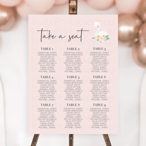 Swan Seating Chart Swan Princess Ballet Seating Sign Watercolour Pastel Floral Enchanted Forest Swan Lake Party Decor Secret Garden D10388