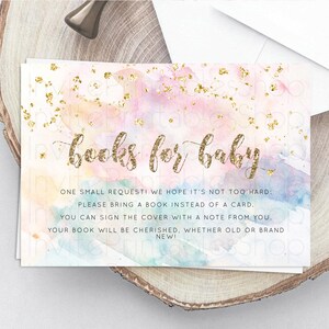 Pastel Books For Baby Card Pastel Rainbow Book Insert Colorful Ombre Watercolor Book Card Confetti Glitter Baby Book Poem Request D10264