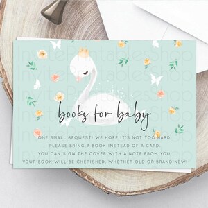 Swan Books For Baby Card Swan Princess Ballet Book Insert Enchanted Swan Lake Book Card Secret Garden Floral Book Poem Request D10905