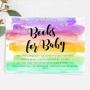 Pastel Books For Baby Card Pastel Rainbow Book Insert Colorful Ombre Watercolor Book Card Confetti Glitter Baby Book Poem Request D10524