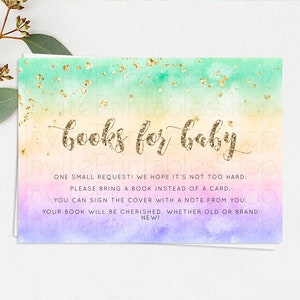 Pastel Books For Baby Card Pastel Rainbow Book Insert Colorful Ombre Watercolor Book Card Confetti Glitter Baby Book Poem Request D10478