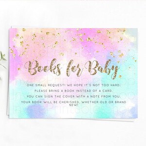 Pastel Books For Baby Card Pastel Rainbow Book Insert Colorful Ombre Watercolor Book Card Confetti Glitter Baby Book Poem Request D10669